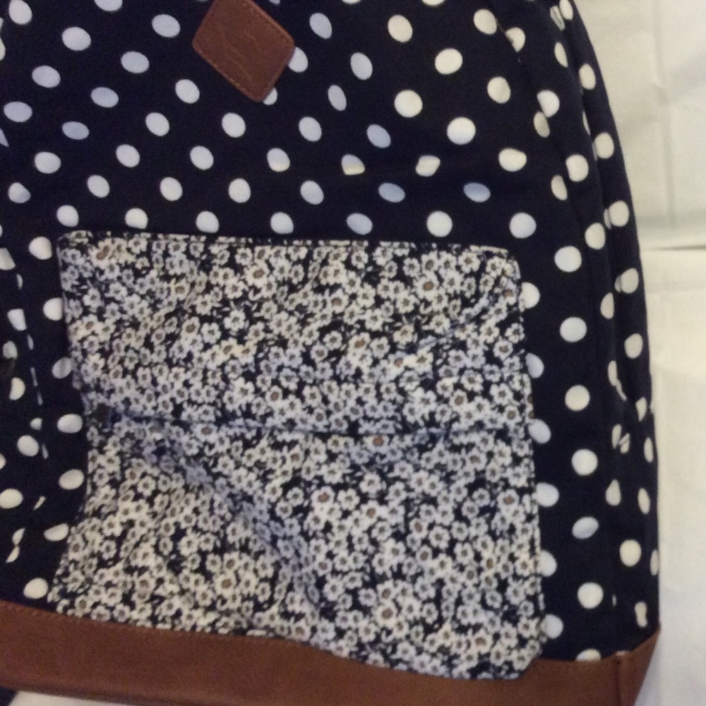 Prince Fox Polka Dot Flowers Fabric Backpack Black White